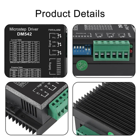 4 Pack DM542 Stepper Motor Drivers For CNC Machines, showing microstep controllers, connectors, and fins, 20-50V DC, 4.2A max