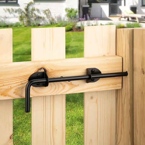 12 Inch Heavy Duty Tough As Nails Gate Drop Rod And Cane Bolt Set with Ground Latch on Wooden Fence, Durable Black Finish