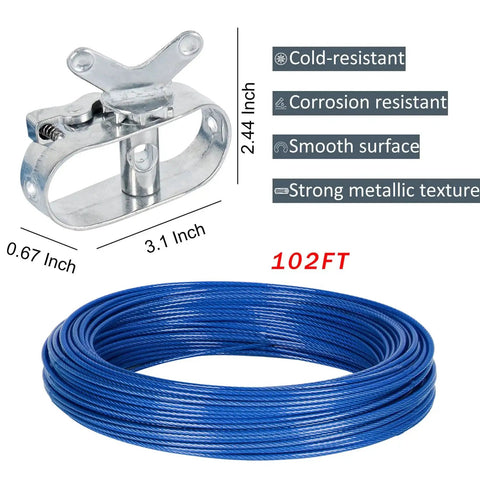 Heavy Duty Pool Cover Winch and Cable Kit for Above Ground Pools, 102 Ft Wire and Winch, durable metal coil and hardware, blue