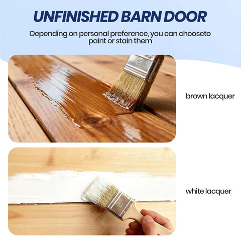Applying brown and white lacquer finishes on 30-Inch By 84-Inch Bifold Barn Door With Hardware Kit, Unfinished Solid Pine Wood Folding Closet Door.