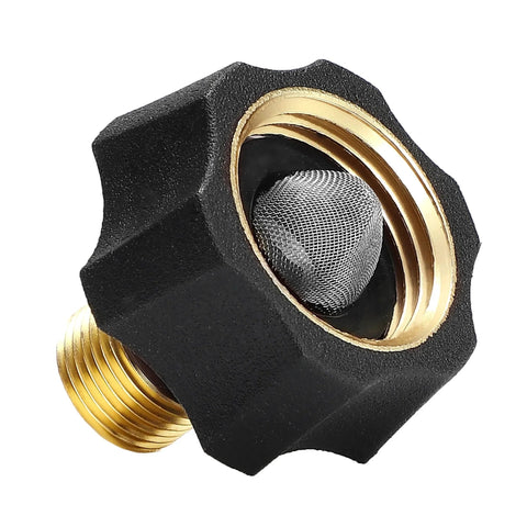 Water Inlet Fitting for Pressure Washer Pumps, Three Quarter Inch Female to Three Eighth Inch Male, Replacement Part for Simpson Cleaning 7112362, 2 Pack, Gold Finish, EZALOR showing side angle with threaded metal end