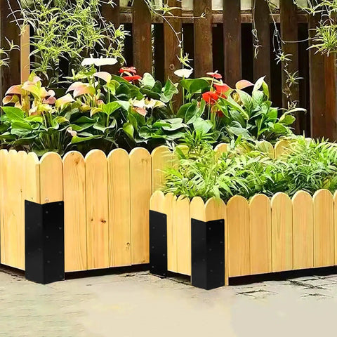 Wooden raised garden beds supported by Heavy Duty Raised Garden Bed Corner Brackets 12 Pack For 12 To 24 Inch Planters And Wood Beds