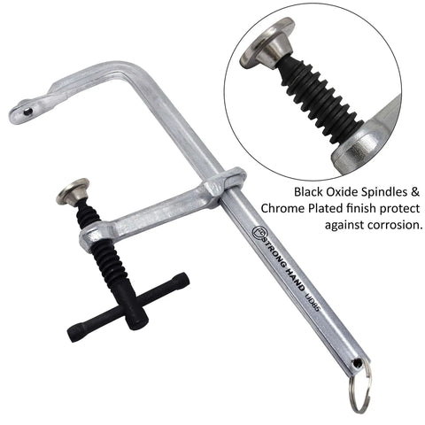 Front view of Light Duty Utility Clamp UD45 With 4.5 Inch Capacity And 500 Pound Clamping Power, metal construction, ergonomic handle.