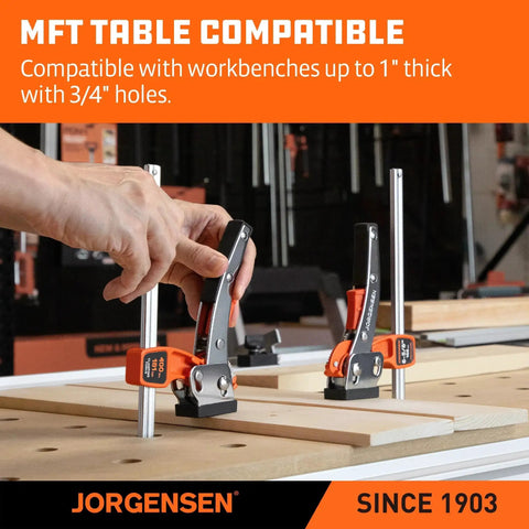 Using the Six And Five Eighths Inch Ratcheting Table Clamp With Quick Release For Track Saw And MFT Guide Rails on MFT table