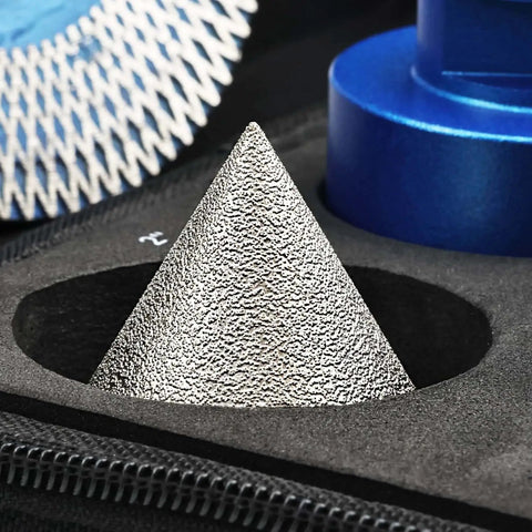 Close-up of a silver diamond chamfer bit from the Tile Hole Saw Kit With Diamond Core Bits For Porcelain Ceramic Marble And Granite Tiles.