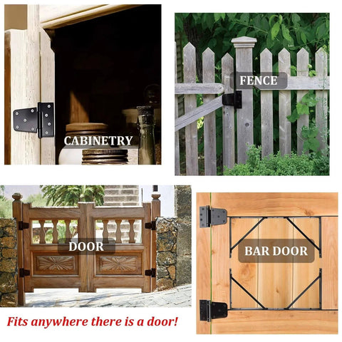 3-1/2 Inch Heavy Duty Gate Hinges 4 Pack Black Iron on cabinetry, fence, garden gate, and bar door applications
