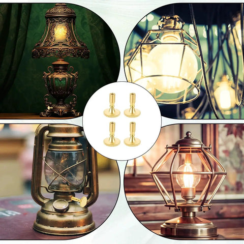 4 Pack Vintage Lamp Switch Knob Replacements For Standard Size Light Sockets Brass Color Screw On Universal Fit Durable Aluminum Construction Easy Install No Fuss For Desk Table And Floor Lamps displayed with vintage lamps.