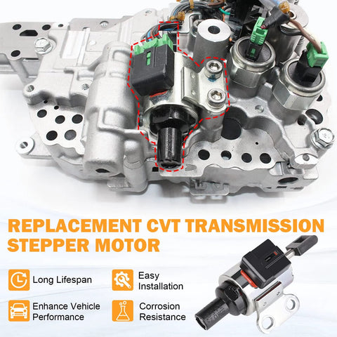 CVT transmission stepper motor with valve body; black shaft and green connector