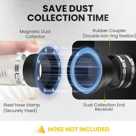 4 Inch Magnetic Dust Collection Fittings Kit with 8 High Strength Magnets, showing connectors for quick hose transfers.