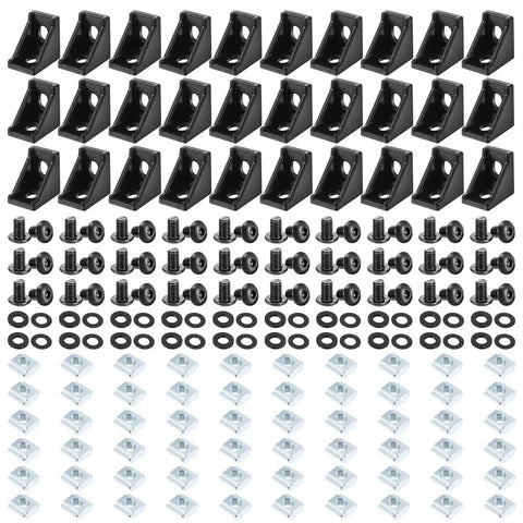 30 Set 2020 Aluminum Extrusion Corner Bracket Kit With 60 T Slot Nuts And 60 M5 Screws And 60 Washers For 20 Series Rails Like 20x20 2040 80x20 Black Finish for your build gear
