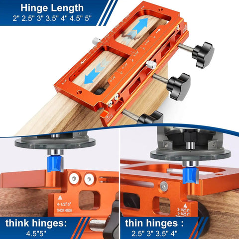 Pro Grade Aluminum Door Hinge Jig Kit For Router Mortise Template Adjustable From Two And A Half Inches To Five Inches