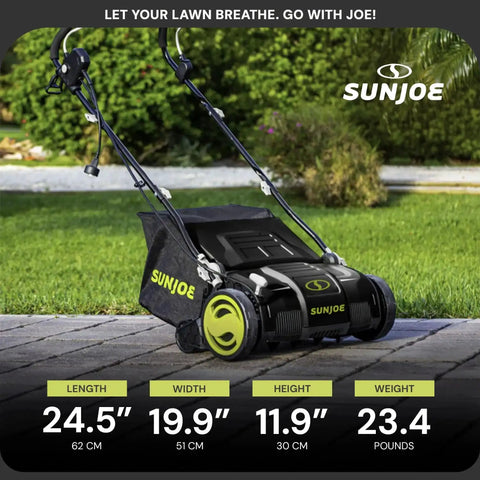 15 Inch Electric Lawn Dethatcher With Scarifier Blade Reel And Collection Bag For Grass Thatch Removal Powered By A 13 Amp Corded Yard Power Rake Tool Built For No Fuss Cleanups And Greener Lawn Care AJ805E