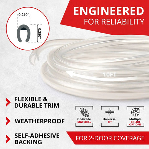 Universal Car Door Edge Protector Trim for Scratch Prevention and DIY Install, clear 10 ft flexible self-adhesive roll.