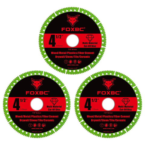 Indestructible Four And One Half Inch Multi Material Cut Off Disc For Angle Grinders With Seven Eighths Inch Arbor Diamond Grit Rim