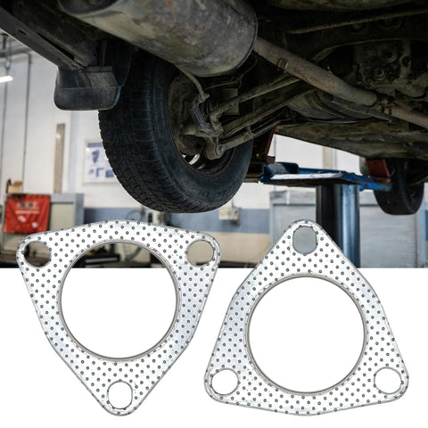 Exhaust gasket pair, 2.5 inch, 63.2mm flange, 3-bolt, high-temperature with fire ring, perforated silver metal