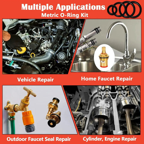 Dope 419 Piece Universal Metric O Ring Kit With 32 Sizes Buna N 70A Rubber Seals for Various Repairs Including Vehicle, Faucet, and Engine.
