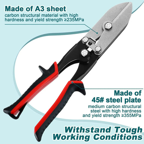 5 Blade Hand Crimper For Sheet Metal, 10.5 Inch HVAC Duct Tool For 22-28 Gauge, rust resistant black handle, side view.