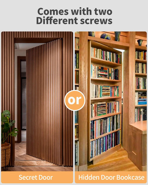 Heavy Duty Pivot Hinge For Wood Doors With 360 Degree Rotation Invisible Concealed Pivot Door Hardware Built To Last For Hidden Bookcase Doors And Secret Doors Bookshelf Access Durable Interior Door Hardware For Everyday Use showing secret door and hidden door bookcase.