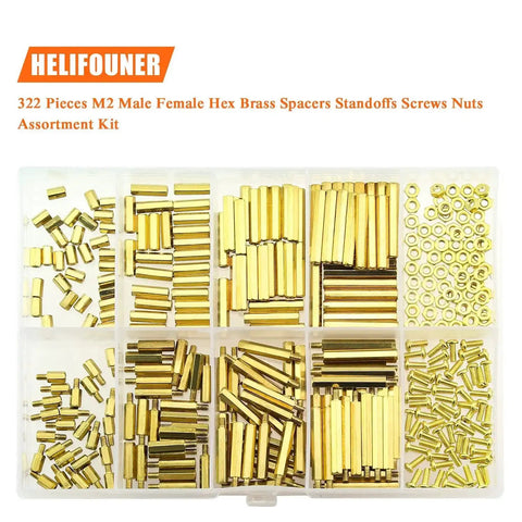 Brass M2 Spacers And Screws Kit 322 Piece Set With 10 Sizes Of Female To Female Hex Standoffs M2x5mm Screws for PCBs
