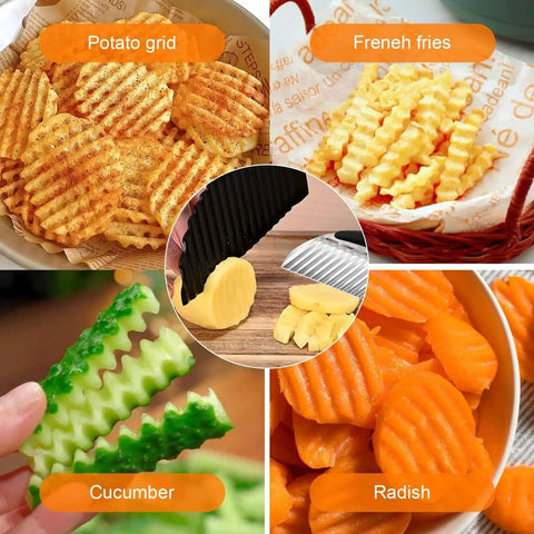 3 Piece Crinkle Cutter Knife Set For Veggies And Fruits, Stainless Steel Wave Fries Cutter Slicer For Potatoes, Cucumbers, Carrots And More