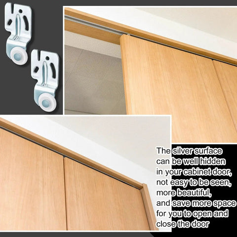 4 Pcs Sliding Closet Door Roller Kit for Top Hung Bypass Wardrobe Wheels Hardware Compatible with Doors Visible Installed