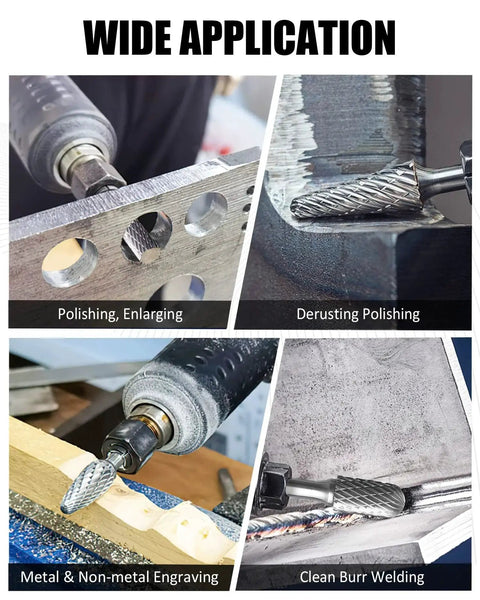 Wide application of Tungsten Carbide Burr Set With One Quarter Inch Shank Ten Piece Die Grinder Bits Double Cut Rotary Burr.