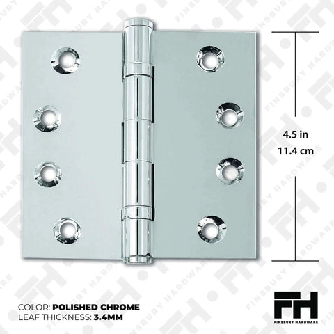 Solid Brass Chrome Door Hinge Heavy Duty Ball Bearing For Slammin Doors 4.5 By 4.5 Inch Polished Chrome product image