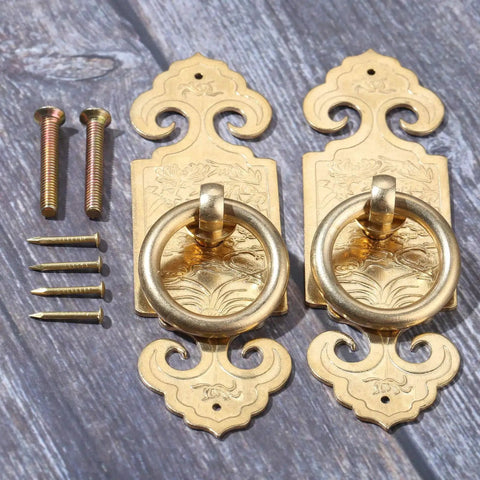 Antique Brass Ring Pulls Two Pack 10cm 3.94 Inch Classic Chinese Style Furniture Hardware with Screws for Cabinets