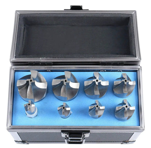 Corner Rounding End Mill Set Pro Grade HSS Right Hand Cut 1 16th to 3 8th Inch 8 Pc Form Relieved in Aluminum Case, top view