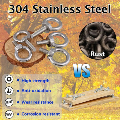 Heavy Duty 4 Pack M10 Lifting Eye Bolts in 304 Stainless Steel with corrosion resistance comparison, ideal for hammocks and heavy loads