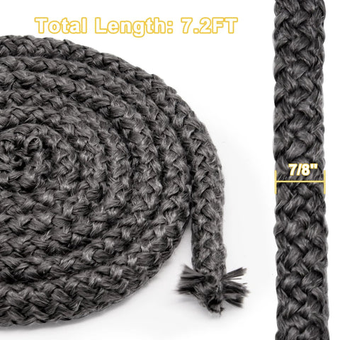 Stove door gasket rope, 7/8 in diameter, 7.2 ft length, graphite impregnated fiberglass seal