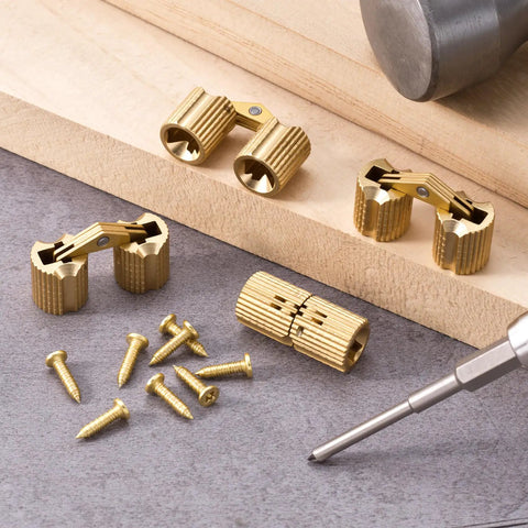 4 Pack Hidden Brass Barrel Hinges 8mm, 180 Degree Concealed Hinges In Gold For Jewelry Boxes Cabinets Furniture And Wooden Cases