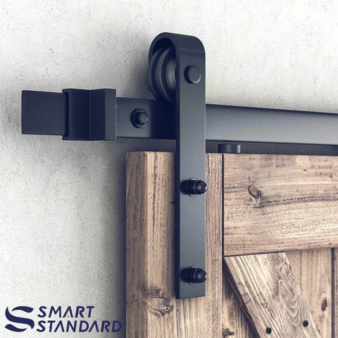 Heavy Duty 5ft Sliding Barn Door Hardware Kit with Track Kit, Pull Handle Set, and Floor Guide, smooth installation view