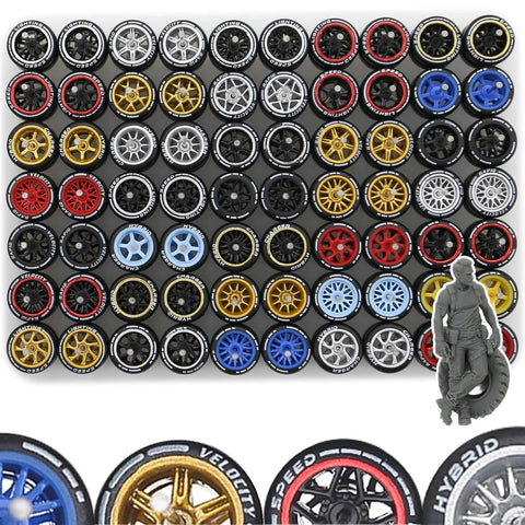 1/64 Scale Diecast Car Wheels And Tires Set Mixed Random Realistic Wheel Rims With Printed Detail For Customizing Cars Variety Pack