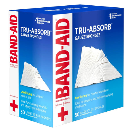 Tru Absorb Sterile Gauze Sponges For Cleaning And Cushioning Minor Wounds Burns 4x4 Inch Pads First Aid Ready LowLint 50 Count
