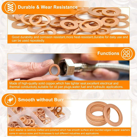 Pro Grade Copper Crush Washer Set 200Pcs Nine Sizes Metric Sealing Washers Assortment Kit M5 M6 M8 M10 M12 M14 For Plumbing