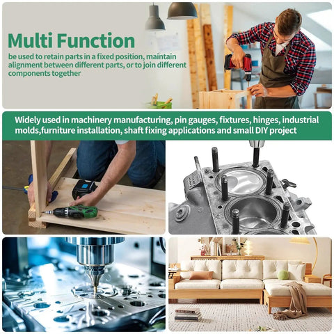 All Purpose Stainless Steel Dowel Pins And Compression Springs Kit 370Pcs For M2 To M5 Sizes 304 Grade Pins And Springs in use for furniture and machinery applications.