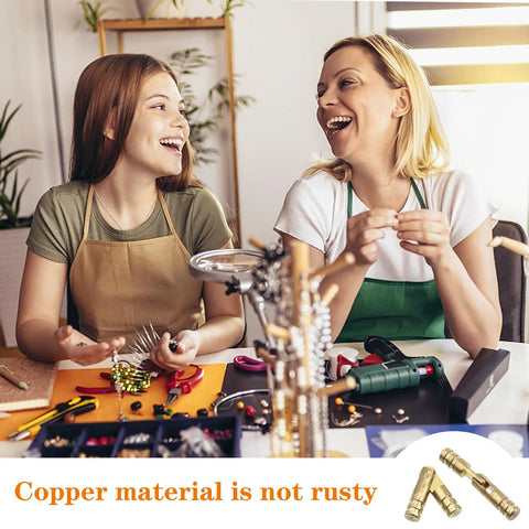 Two women crafting at a table with tools and materials, highlighting the Invisible Brass Barrel Hinges Kit With 50 Pieces For Jewelry Boxes And Small Woodworking Projects Including Music Boxes Pencil Boxes And Hardwood Humidors Concealed Hinge Hardware For Crafts displayed below.