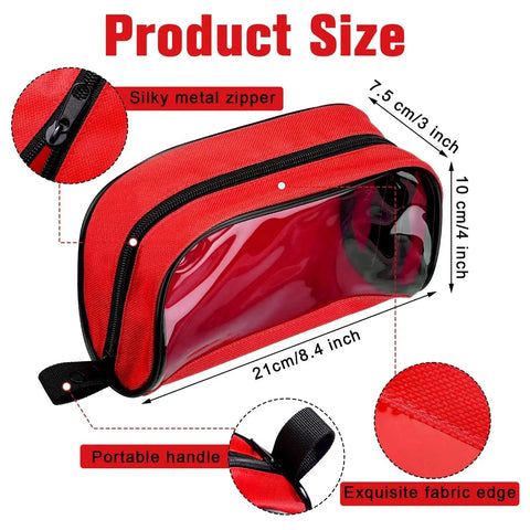 Close-up of red Eight Color First Aid Bags Set for Home Outdoor and Travel Use with zipper, handle, and transparent window, 8.4 x 4 x 3 inches