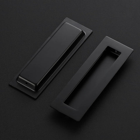 Two Pack Pocket Door Handles 5.9 Inch Rectangular Recessed Pulls For Sliding Closet And Barn Doors Black Flush Finger Pulls Stainless Steel 304 Solid Metal Durable Hardware With Smooth Operation