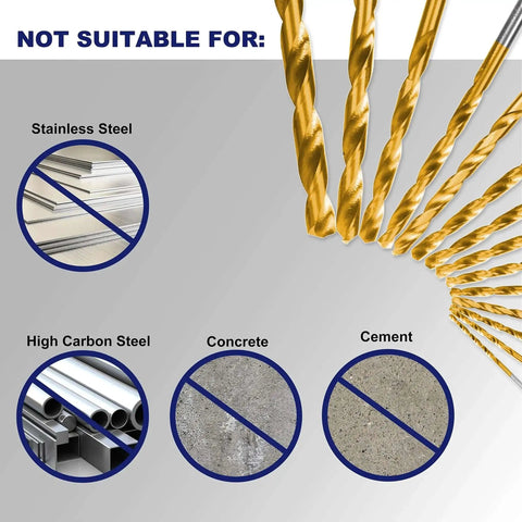 276 Piece Titanium Twist Drill Bit Set With S2 Bits 135 Degree Tip High Speed Steel Heavy Duty not suitable for stainless steel