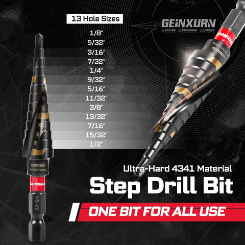 Step drill bit from Ultimate Home DIY 58 Piece Screwdriver Set with 53 Magnetic Impact Bits and Case from Geinxurn.