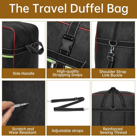 Foldable Duffle Bag With Wheels Large Expandable Travel Duffle Waterproof Collapsible Luggage Carry On With Handle Black