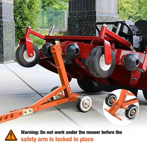 800 Lb Lawn Mower Lift With Mechanical Lift And Safety Arm, Durable Orange, Stable Jack For Zero Turn And Riding Mowers