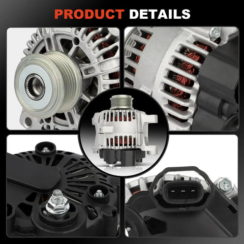 Close-up views of Plug And Play High Output 12V 100Amp Alternator Replacement For Hyundai Sonata 2010 2013 and Kia Optima 2011 2013