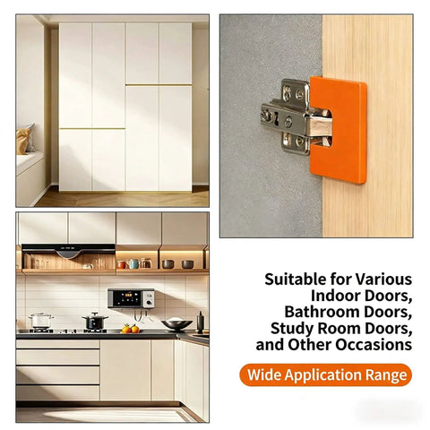 Magnetic Hinge Jig for Fast Door and Cabinet Installations shown on an indoor cabinet door with built-in magnetic positioning.