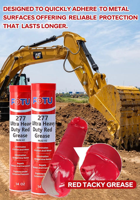 FOTU 277 Ultra Heavy-Duty Red Grease, 2x14 oz tubes, wheel bearing lubricant on construction site
