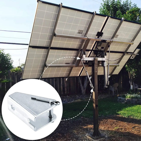 Heavy Duty Metal Mounting Brackets For Linear Actuators, 180 Degree Rotation, Silver, 2 Pack, installed on solar panel