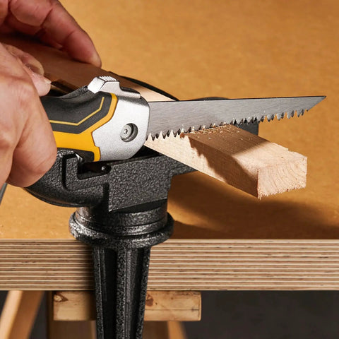 Folding Drywall Jab Saw With Soft Grip Handle For Clean Wallboard Cuts And PVC, 7TPI Triple Teeth 65Mn Steel Blade in use