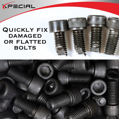 Damaged bolts needing repair with Deburring External Chamfer Tool With Tungsten Carbide Blade For Drill Attachments Quick Release Hex Shank Fits One Eighth To Three Quarters Inch Removes Burrs Fast Delivers Razor Sharp Edges For Bolts And Nuts